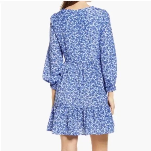 Eliza J Cherry Print Ruffle Long Sleeve Dress Blue Size 4 - Picture 9 of 11